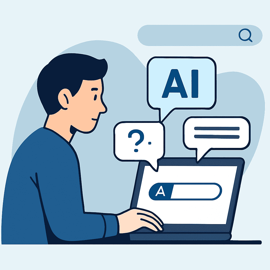 AEO илюстрация – човек получава директен отговор от AI търсачка, пример от martin-parvanov.com